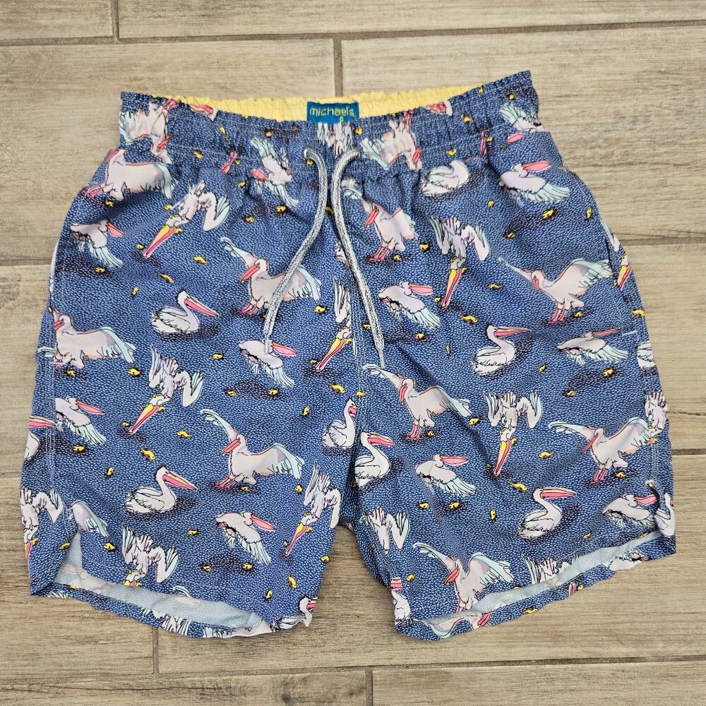 Blue Pelican Print Men’s Swim Trunks